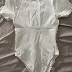 Women’s White Ribbed Short-Sleeve Bodysuit